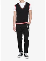 Black Red & White Contrast Knit Vest