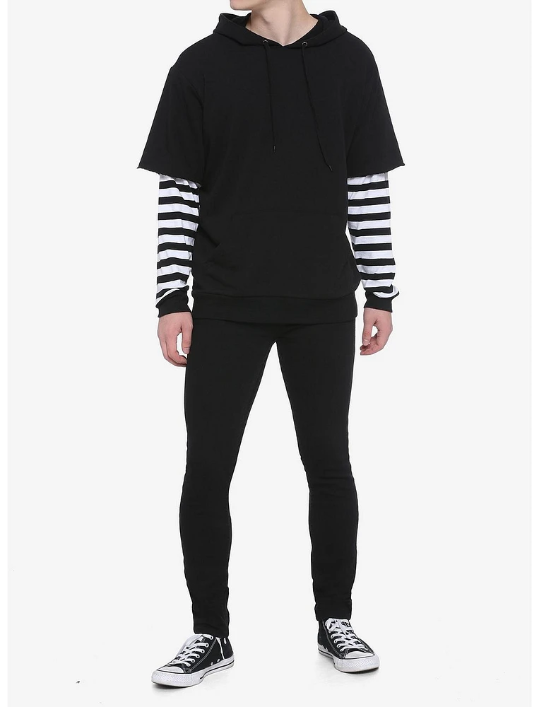 Black & White Stripe Twofer Hoodie