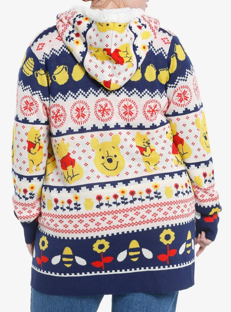 Disney Winnie The Pooh Fair Isle Sherpa Girls Open Cardigan Plus