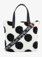 Loungefly Disney Minnie Mouse Black and White Polka Dot Sherpa Tote Bag
