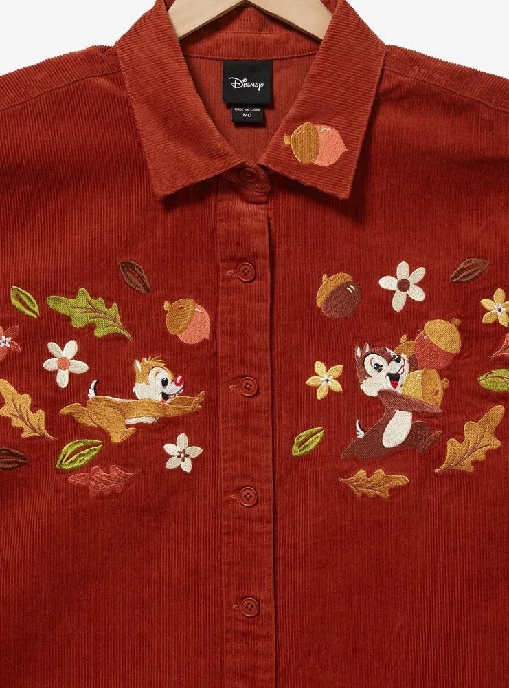 Disney Chip & Dale Fall Foliage Corduroy Women's Button-Up Top - BoxLunch Exclusive