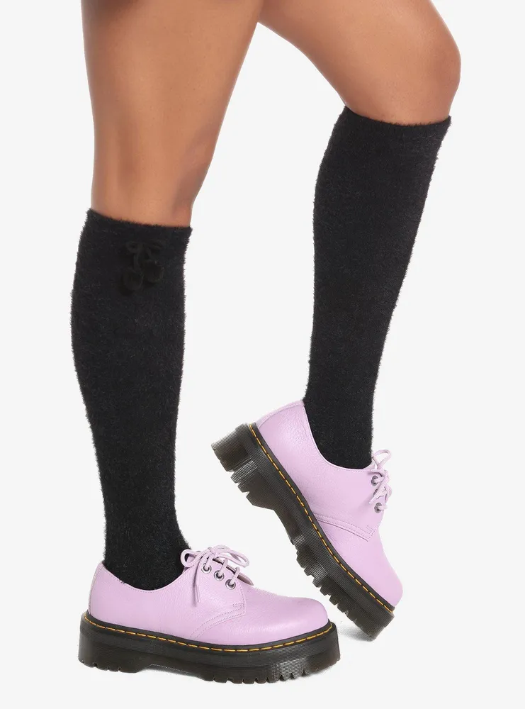 Black Fuzzy Pom Knee Highs