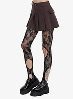 Black Floral Destructed Tights