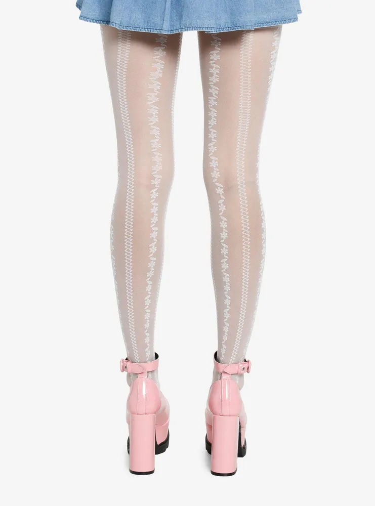 Cream Floral Detail Tights