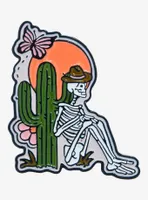 Sitting Skeleton With Cactus Enamel Pin By Kira Cyan