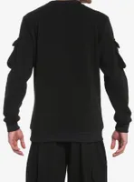 Black Ribbed Pockets Sweatshirt