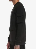 Black Ribbed Pockets Sweatshirt