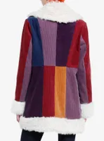 Cosmic Aura Burgundy & Purple Color-Block Faux Fur Trim Girls Coat