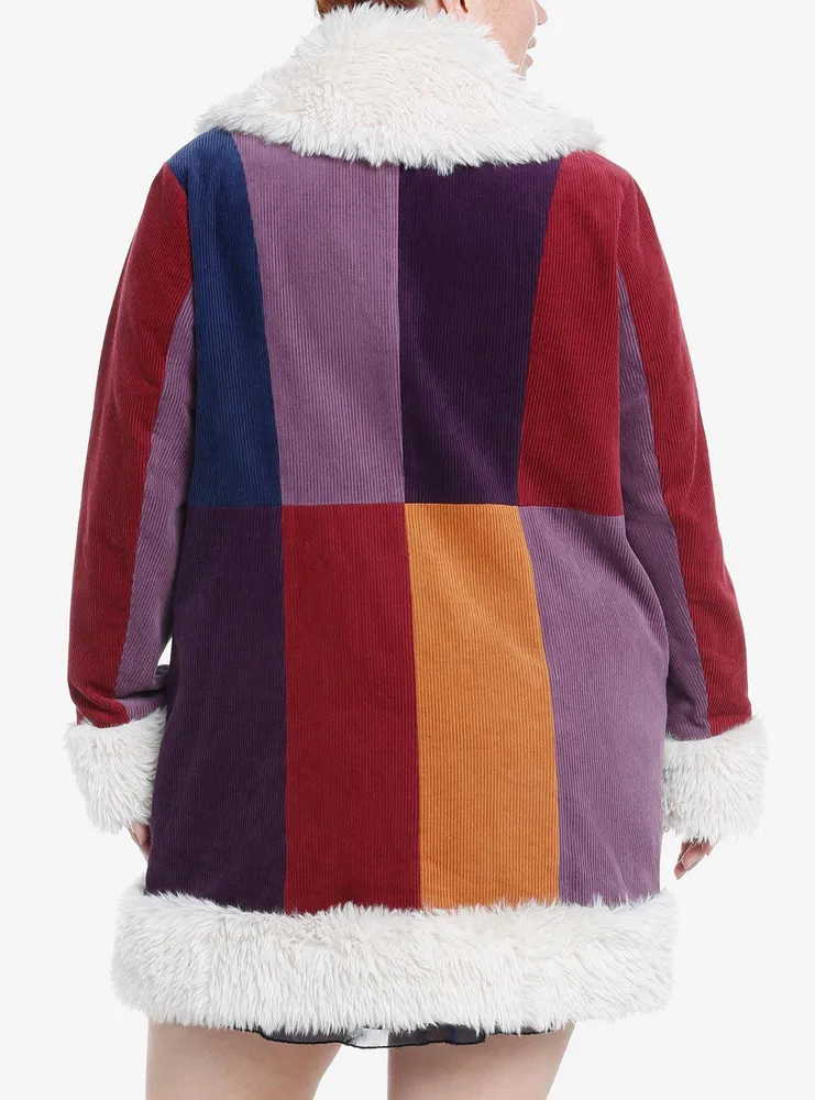 Cosmic Aura Burgundy & Purple Color-Block Faux Fur Trim Girls Coat Plus