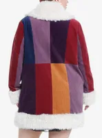 Cosmic Aura Burgundy & Purple Color-Block Faux Fur Trim Girls Coat Plus