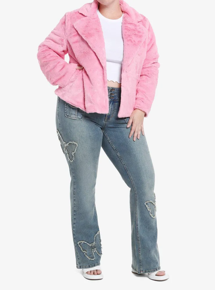 Sweet Society Pink Faux Fur Crop Girls Coat Plus