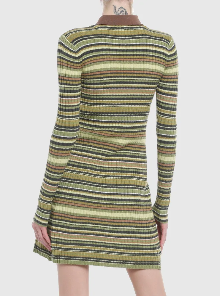 Social Collision Green & Brown Stripe Longline Girls Cardigan