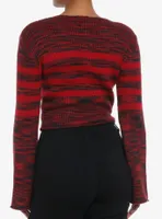 Social Collision Black & Red Stripe Girls Crop Sweater