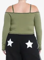 Social Collision Black Star Green Girls Cold-Shoulder Top Plus