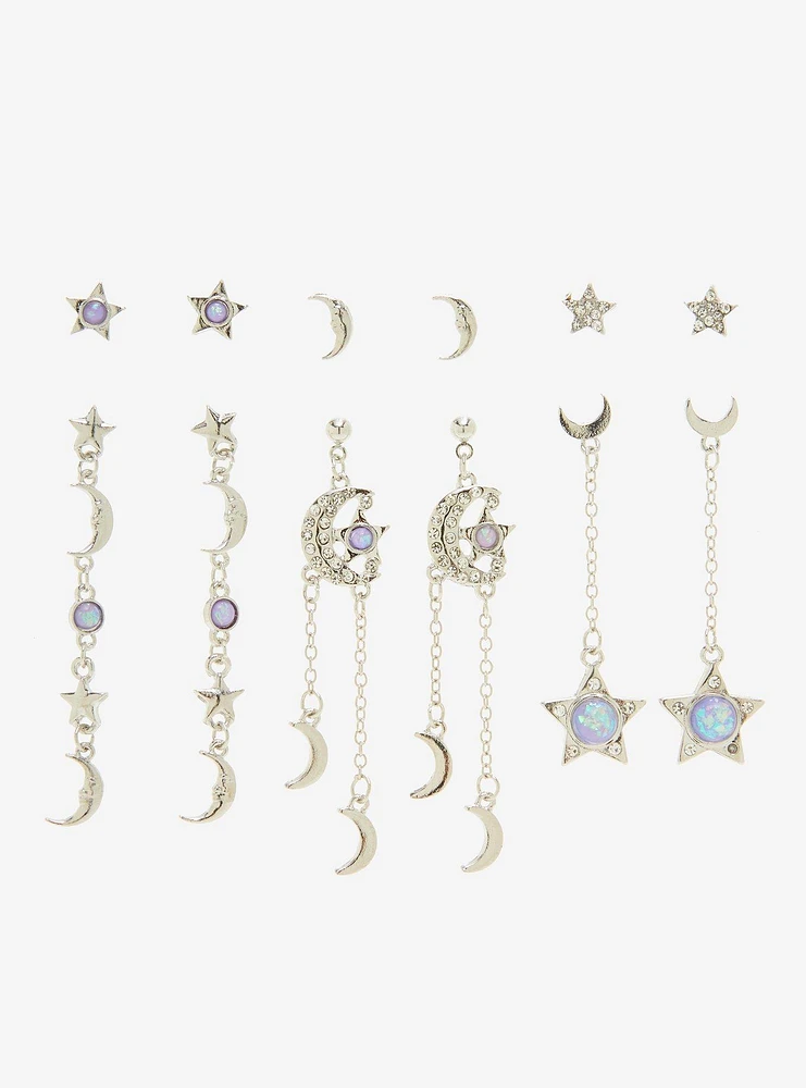 Cosmic Aura Star & Moon Opal Earring Set