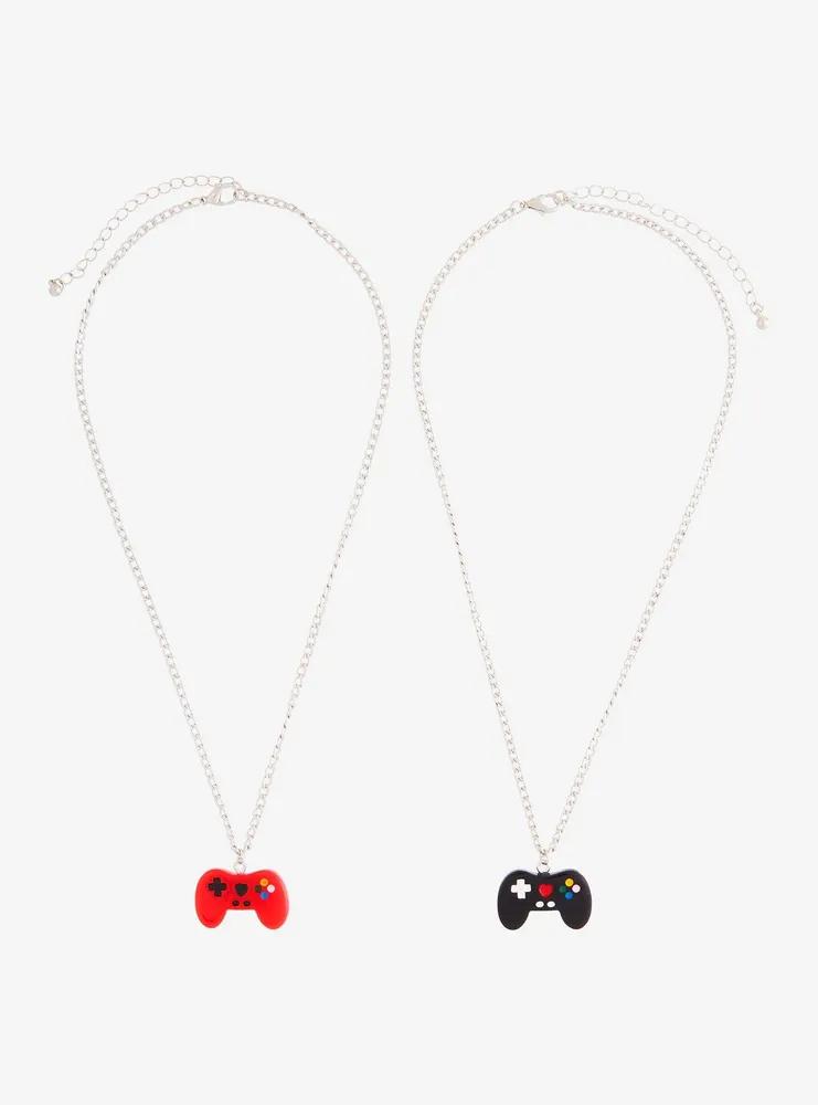 Red & Black Game Controller Best Friend Necklace Set