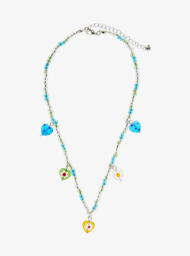 Heart Charm Multicolor Beaded Necklace