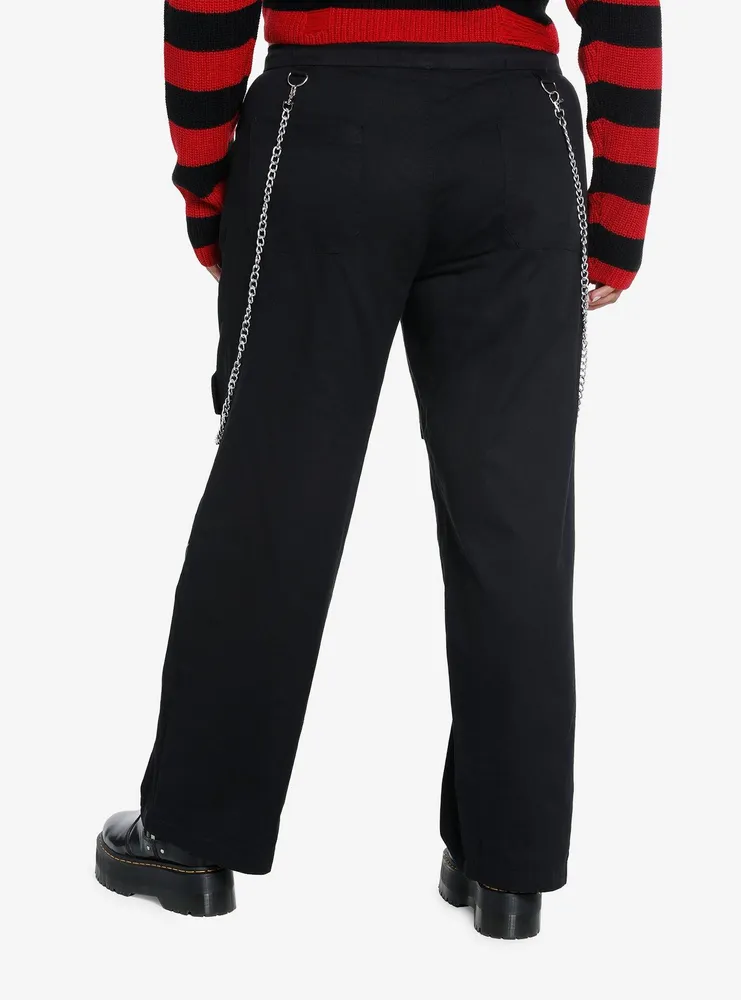 Black & Red Stitch Chain Carpenter Pants