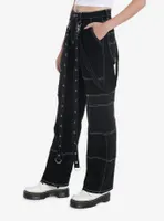 Black & White Contrast Stitch Suspender Carpenter Pants