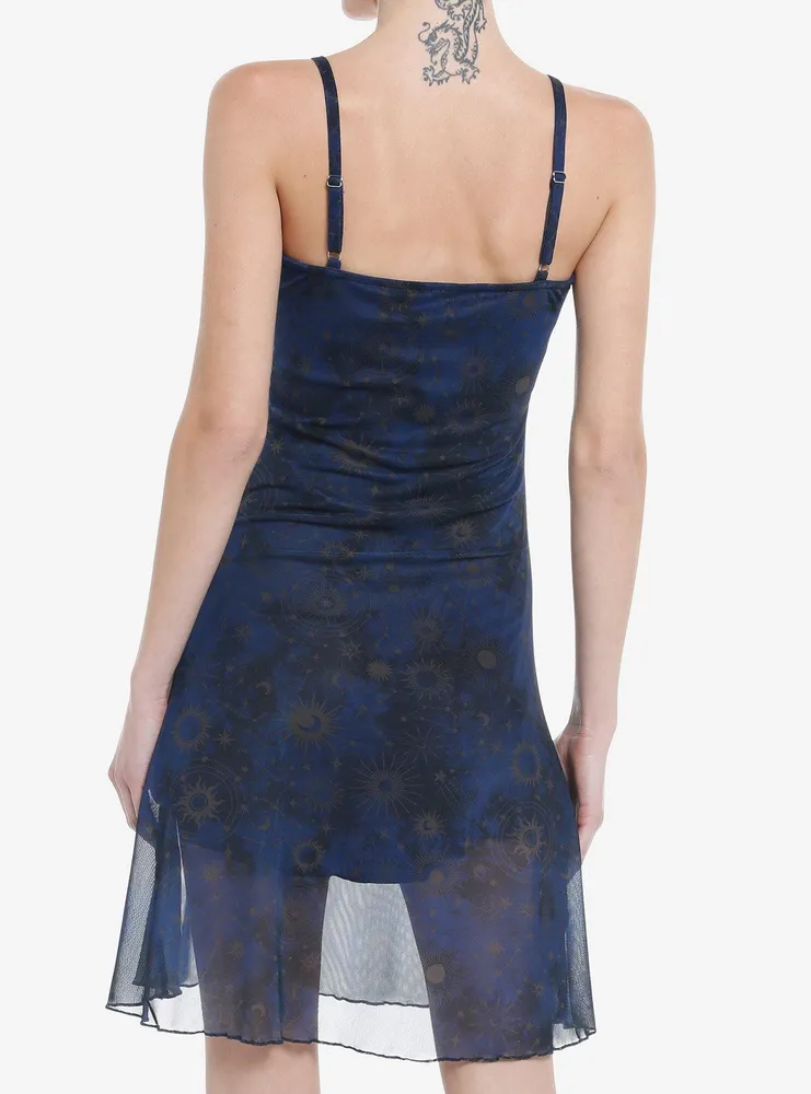 Cosmic Aura Celestial Ruched Cami Dress