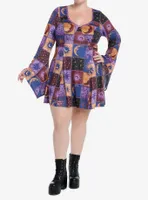 Cosmic Aura Celestial Patchwork Bell Sleeve Dress Plus