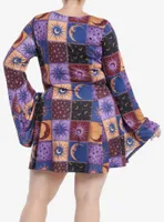 Cosmic Aura Celestial Patchwork Bell Sleeve Dress Plus