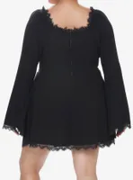 Cosmic Aura Black Lace-Up Bell Sleeve Dress Plus