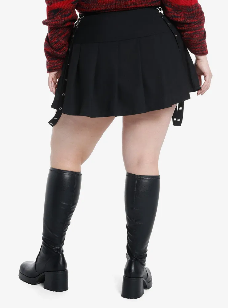 Social Collision Black Pleated Grommet Suspender Skirt Plus