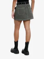 Social Collision Green & Brown Plaid Buckle Mini Skirt