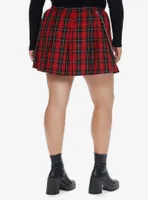 Social Collision Red Plaid Side Chain Pleated Skirt Plus