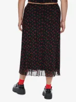 Social Collision Skull Cherry Midi Skirt Plus