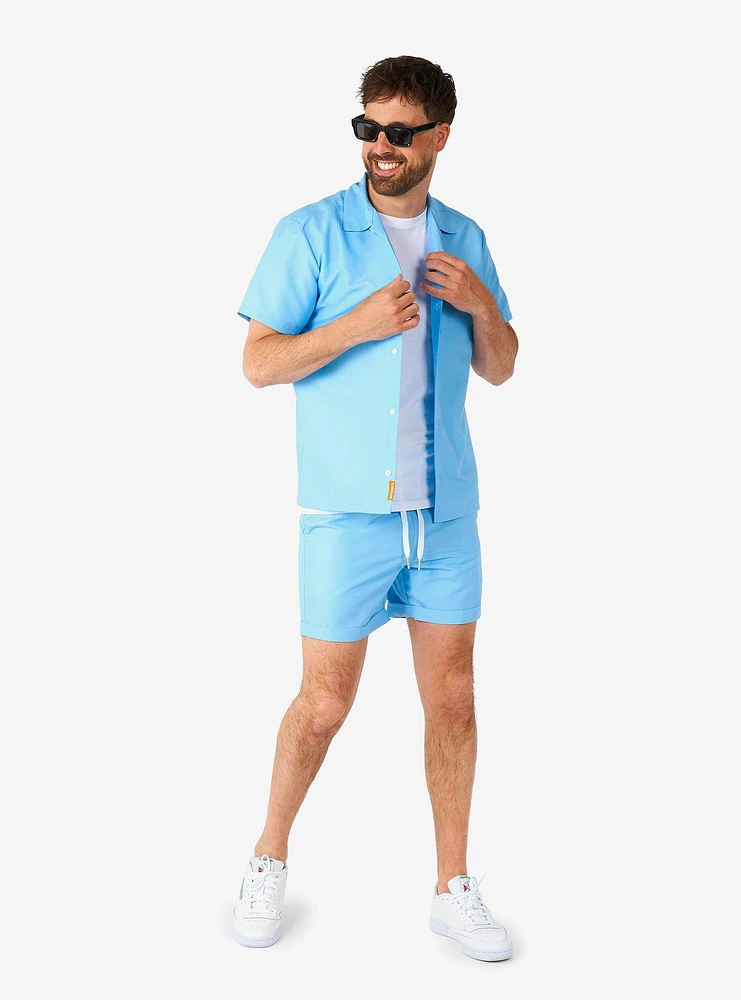 Cool Blue Summer Button-Up Shirt and Short