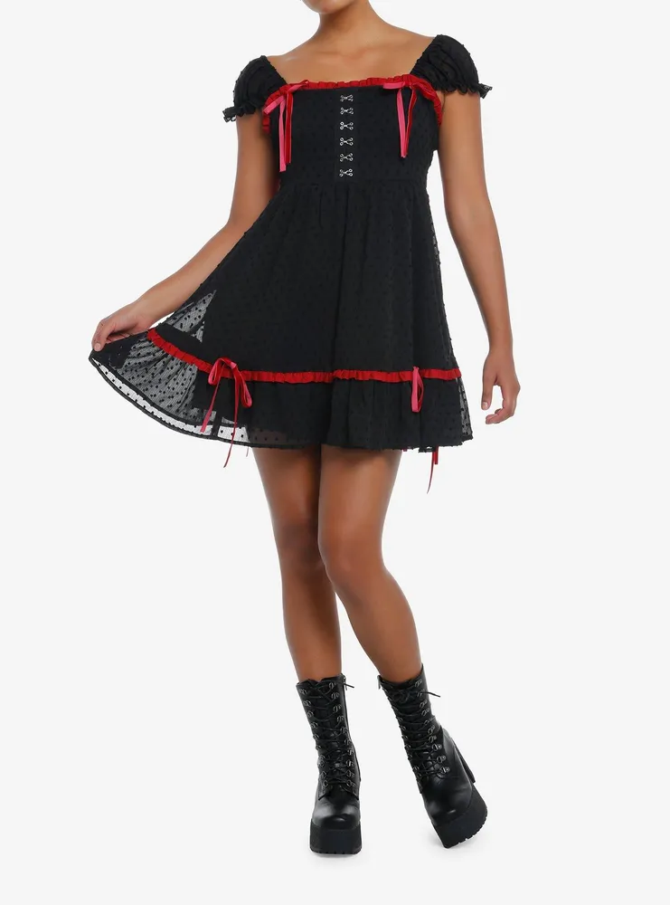 Social Collision Black & Red Bows Ruffle Mini Dress