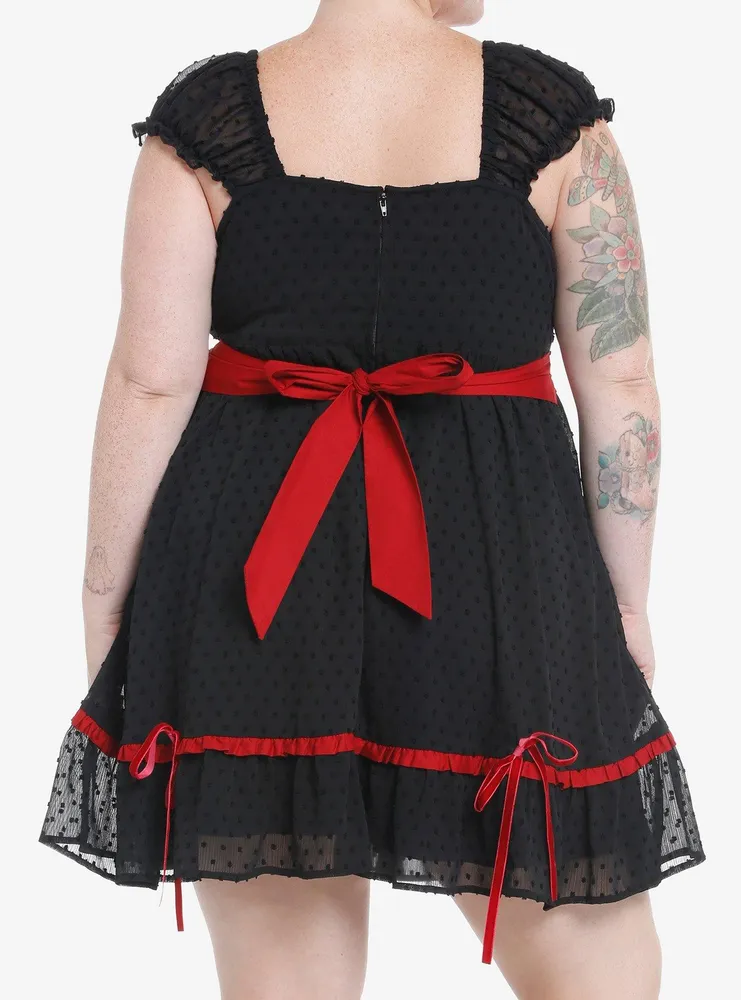 Social Collision Black & Red Bows Ruffle Mini Dress Plus