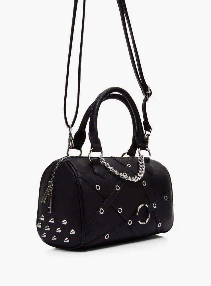 Studded Harness Cylinder Satchel Bag