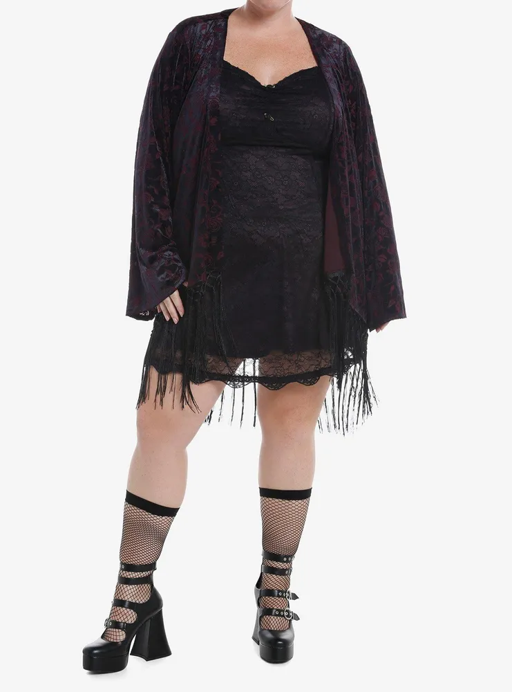 Cosmic Aura Purple Roses Burnout Velvet Girls Duster Plus