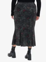 Thorn & Fable Butterfly Velvet Mermaid Midi Skirt Plus