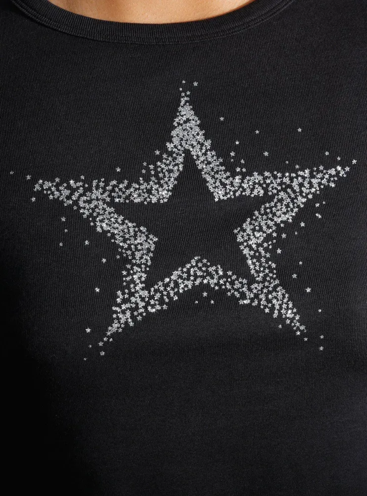 Social Collision Silver Glitter Star Girls Baby T-Shirt