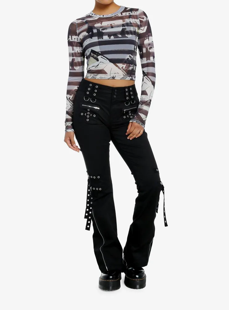 Social Collision Stripe Punk Graphics Girls Long-Sleeve Top