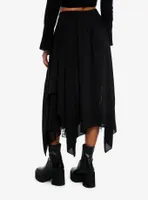 Black Lace Hanky Hem Midi Skirt