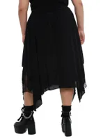 Black Lace Hanky Hem Midi Skirt Plus