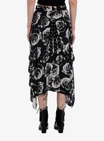 Black & Grey Rose Grommet Hem Hanky Midi Skirt