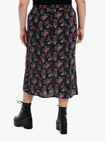 Daisy Street Floral Butterfly Lace-Up Slit Midi Skirt Plus