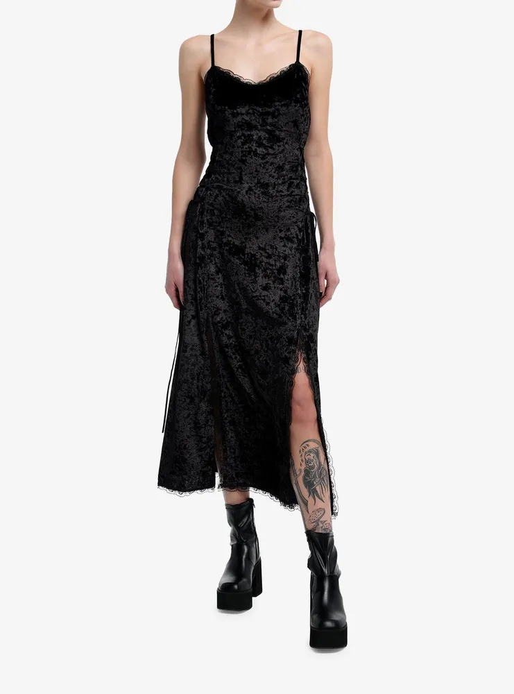 Black Velvet Lace-Up Cami Maxi Dress Plus