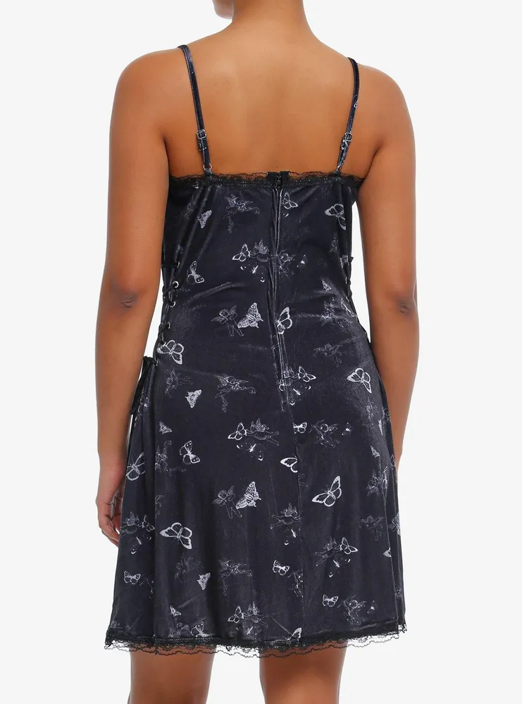 Daisy Street Black Velvet Butterfly Lace-Up Mini Dress