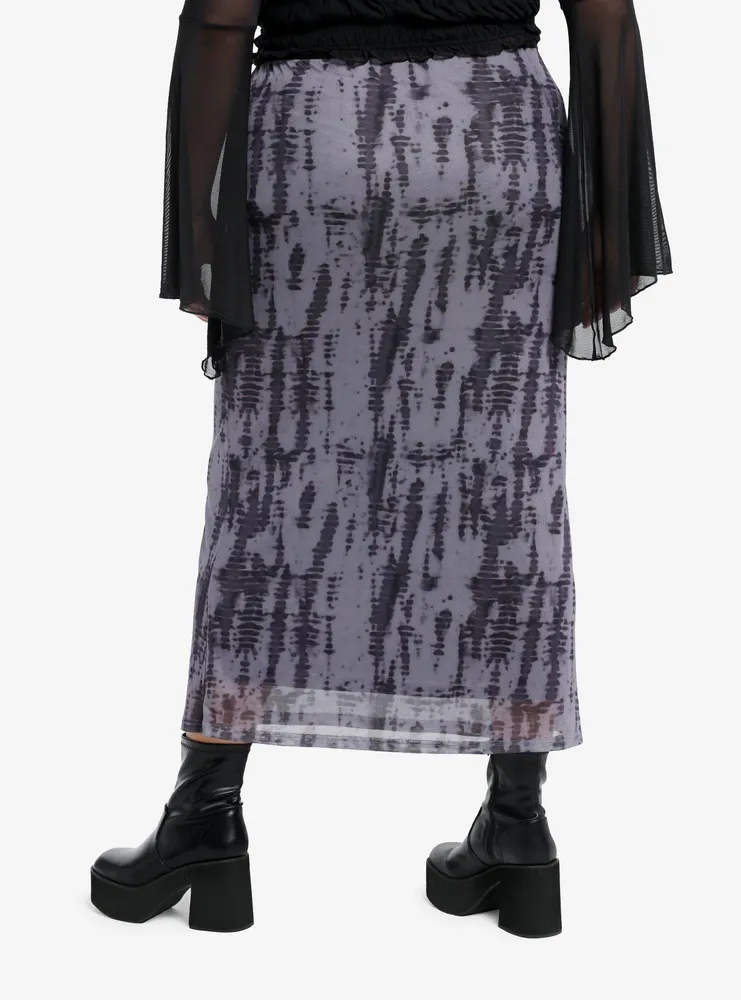 Dark Grey Wash Mesh Midi Skirt Plus