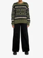 Green Fair Isle Vintage Girls Knit Sweater