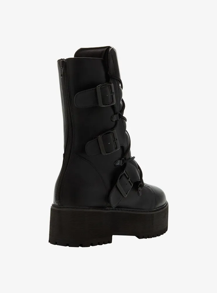 YRU Black Motorcycle Combat Platform Boots