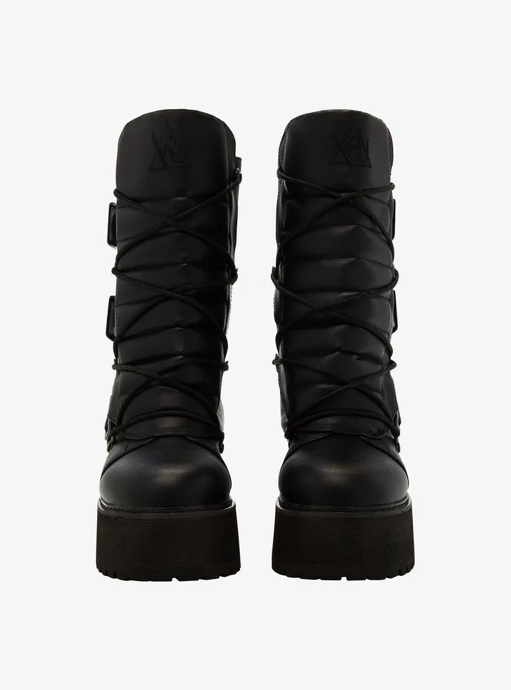 YRU Black Motorcycle Combat Platform Boots