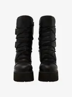 YRU Black Motorcycle Combat Platform Boots